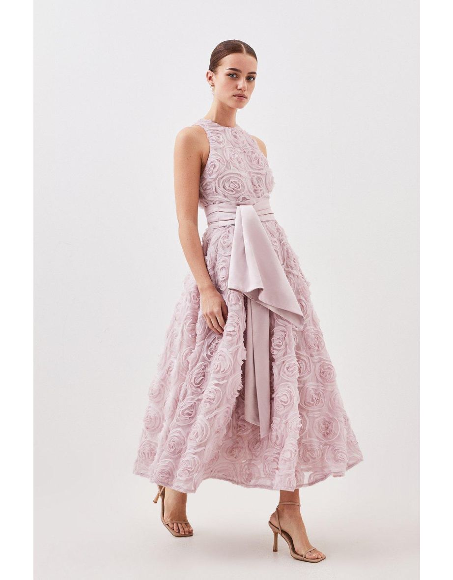 Lydia Millen Petite Rosette Tulle Satin Woven Belt Prom Dress - 2