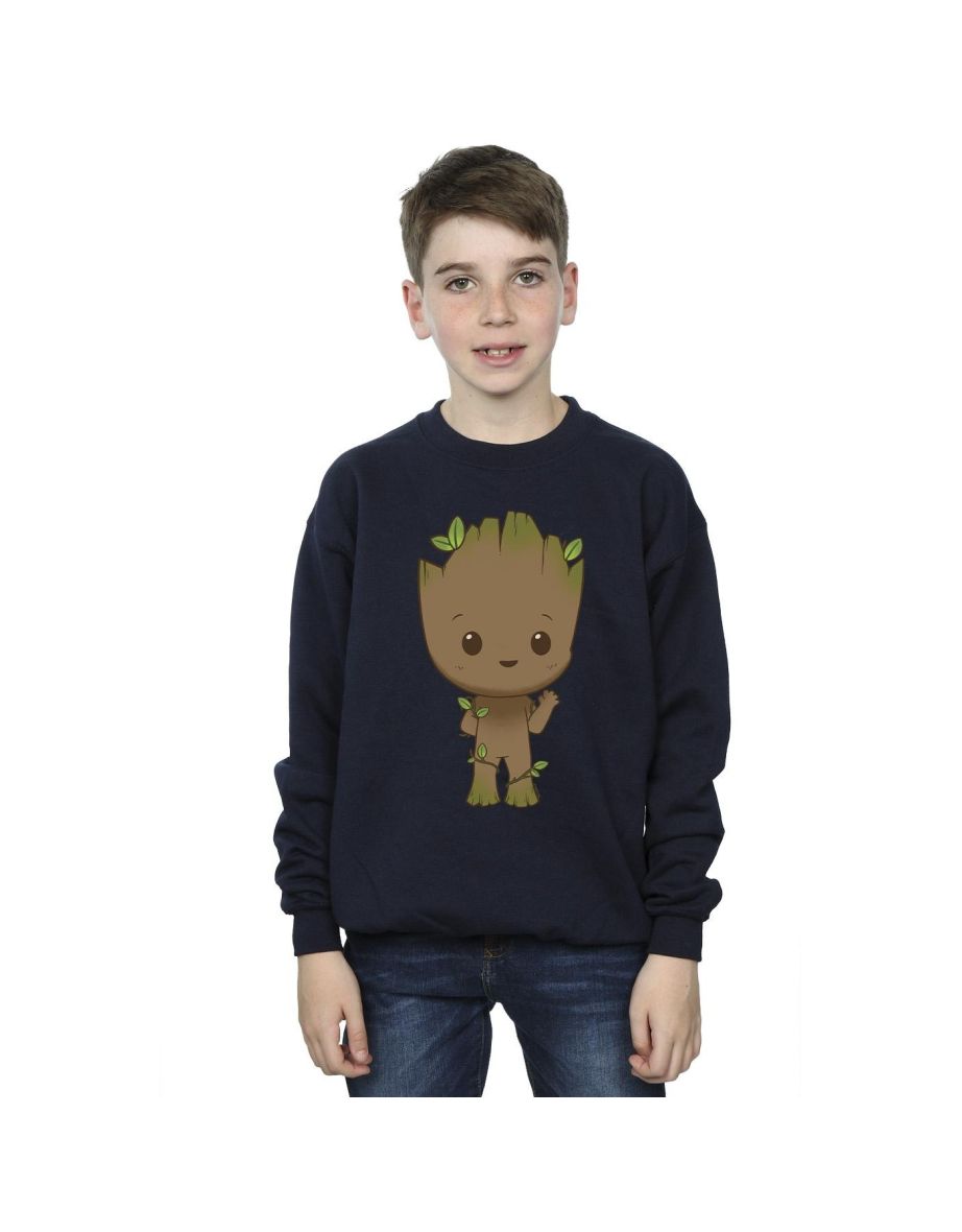 Marvel Boys I Am Groot Chibi Wave Pose Sweatshirt - Navy Blue