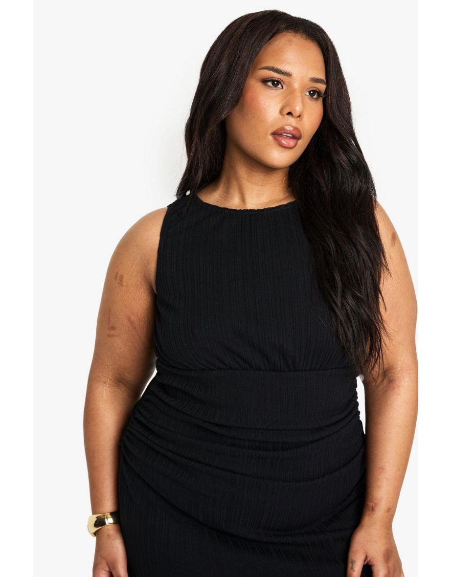 Plus Cotton Rib Ruched Column Midaxi Dress - black - 3