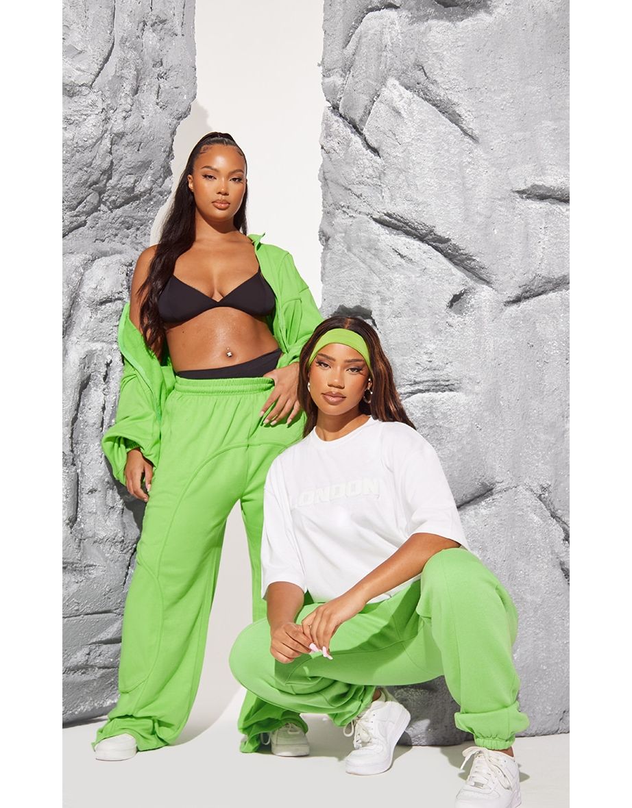 Plus Lime Loopback Binding Detail Straight Leg Joggers