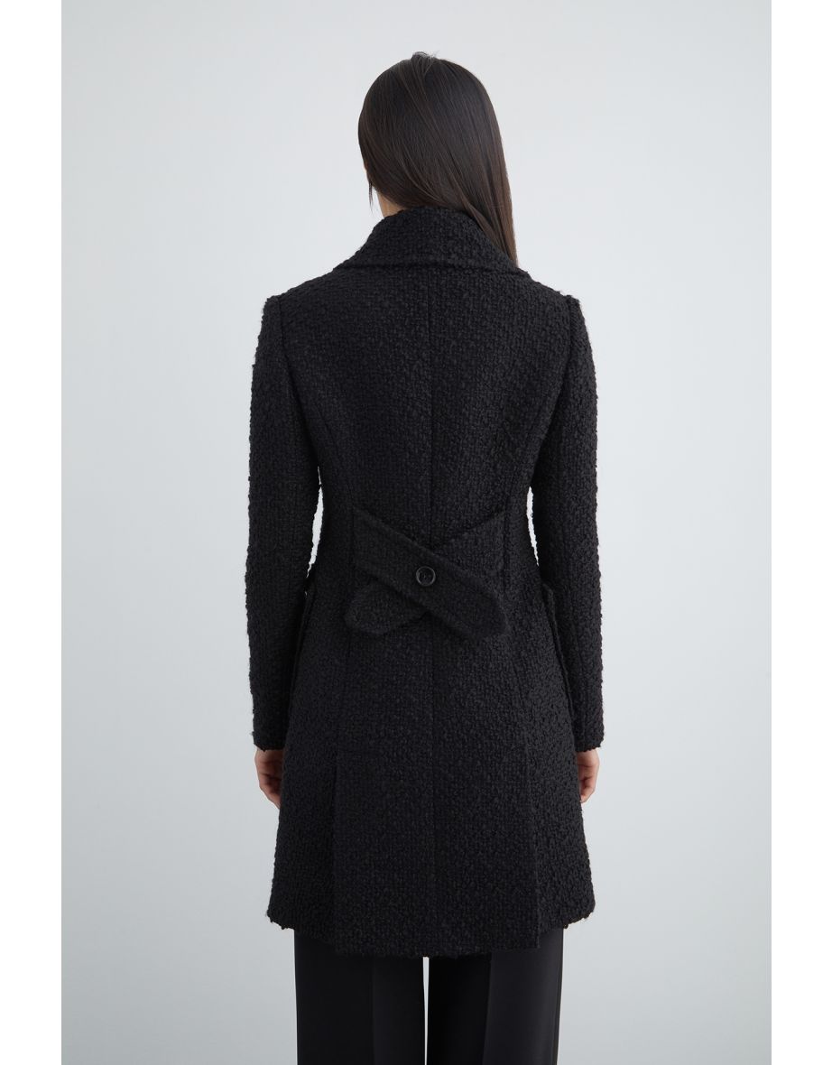 Black Coat with Back Belt Detail and Single Row of Buttons - 2