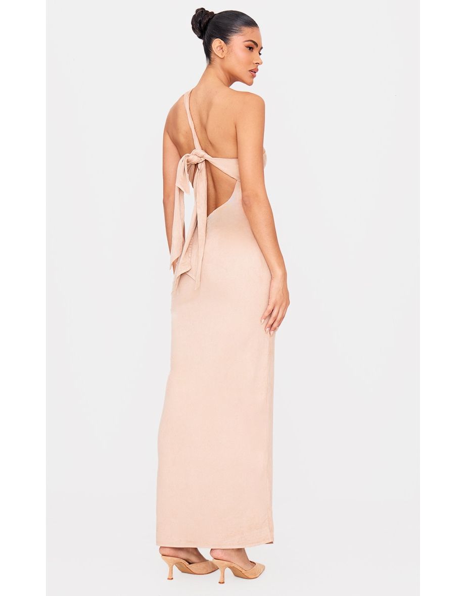 Cream Faux Suede One Shoulder Cut Out Maxi Dress
