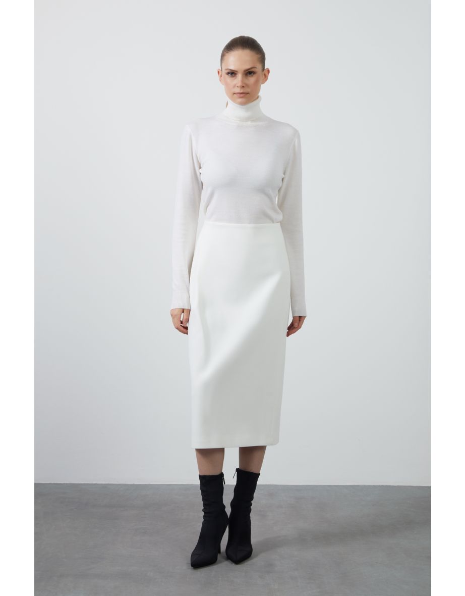 Plain Ecru Midi Skirt