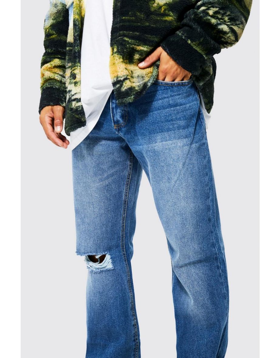 Baggy Flare Busted Knee Jeans - mid blue - 2