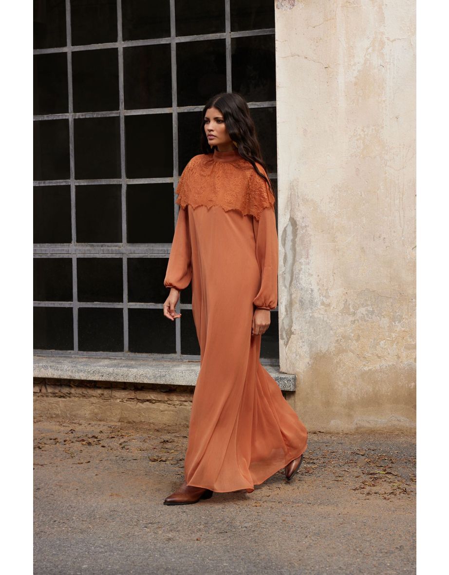 X AI Cinnamon Lace Cape Dress