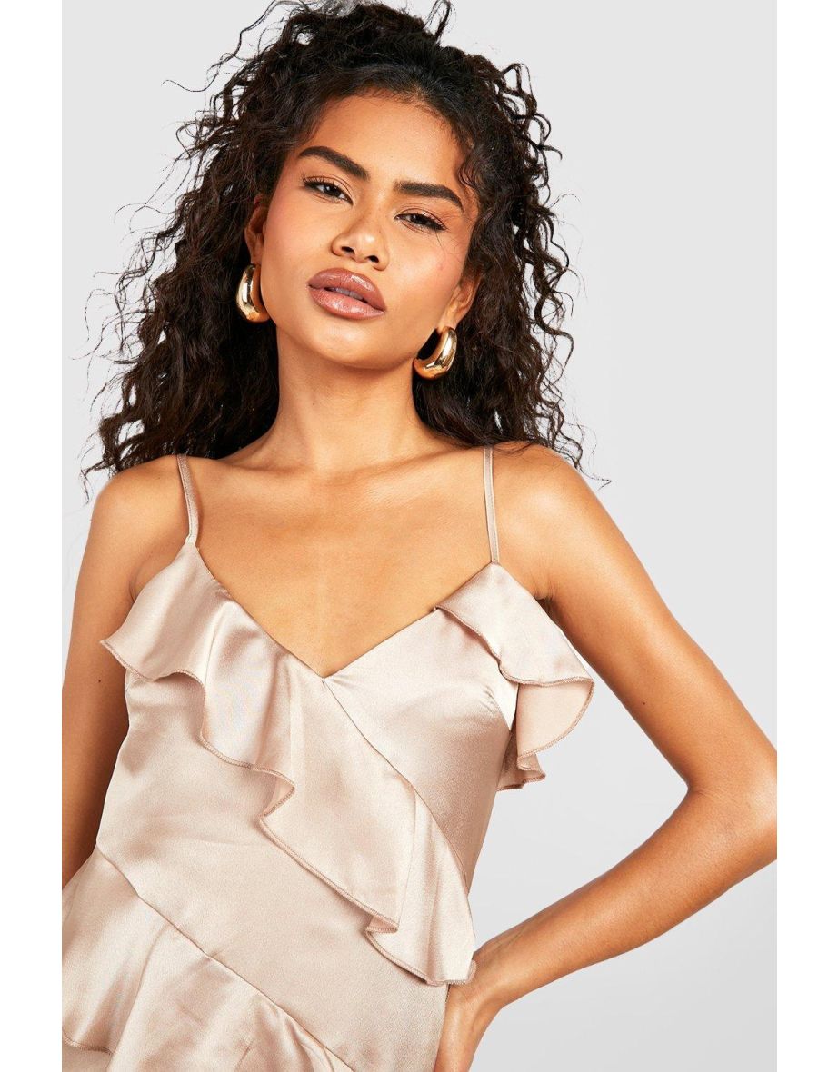Ruffle Strappy Mini Dress - stone - 3