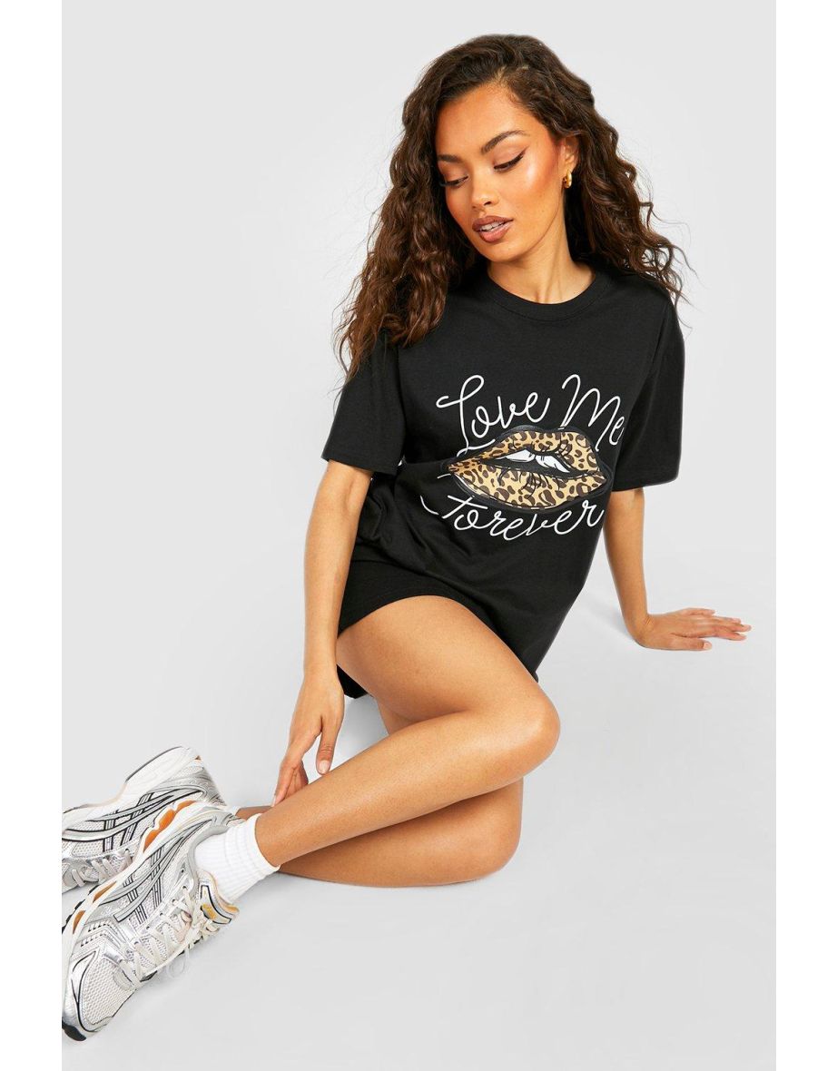 Leopard Lips Printed Oversized T-shirt - black