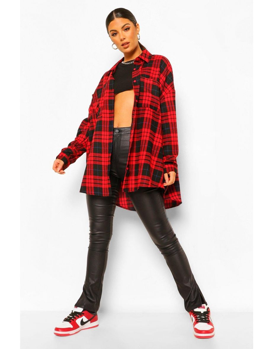 boohoo Plus Oversized Flannel Shirt - Red - Size 20