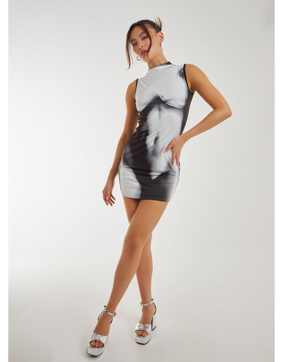 Graphic Silhouette Bodycon Mini Dress