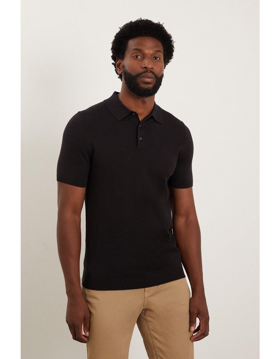 Slim Fit Black Knitted Polo