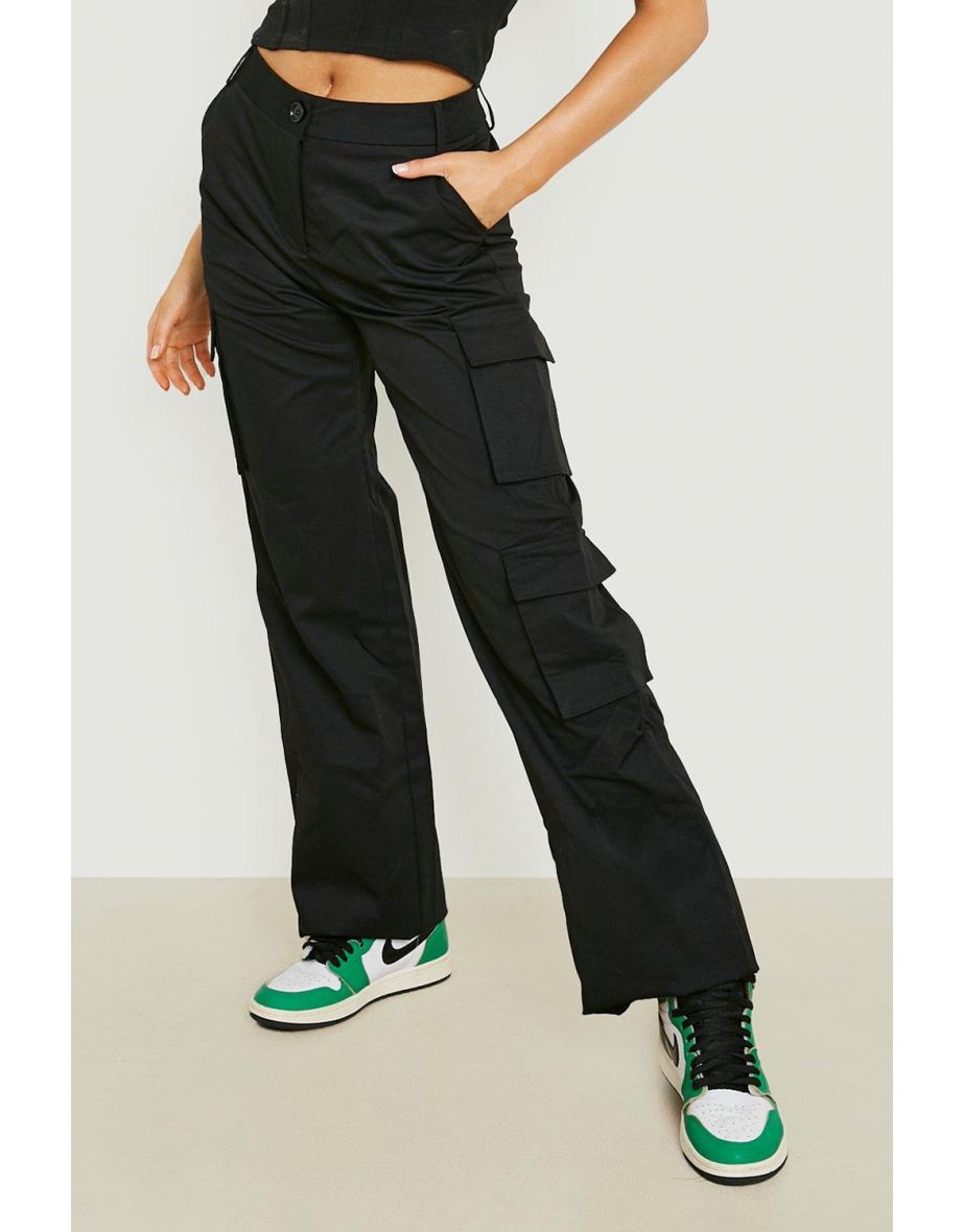 Pocket Side Twill Cargo Wide Leg Trousers - black - 3