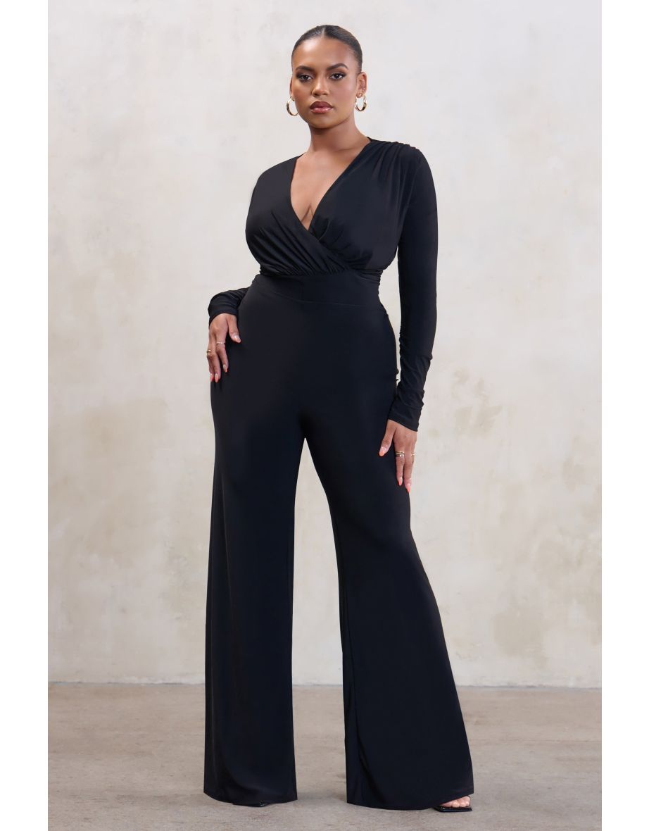 Curve Black Long Sleeve Wide Leg Jumpsuit - 3