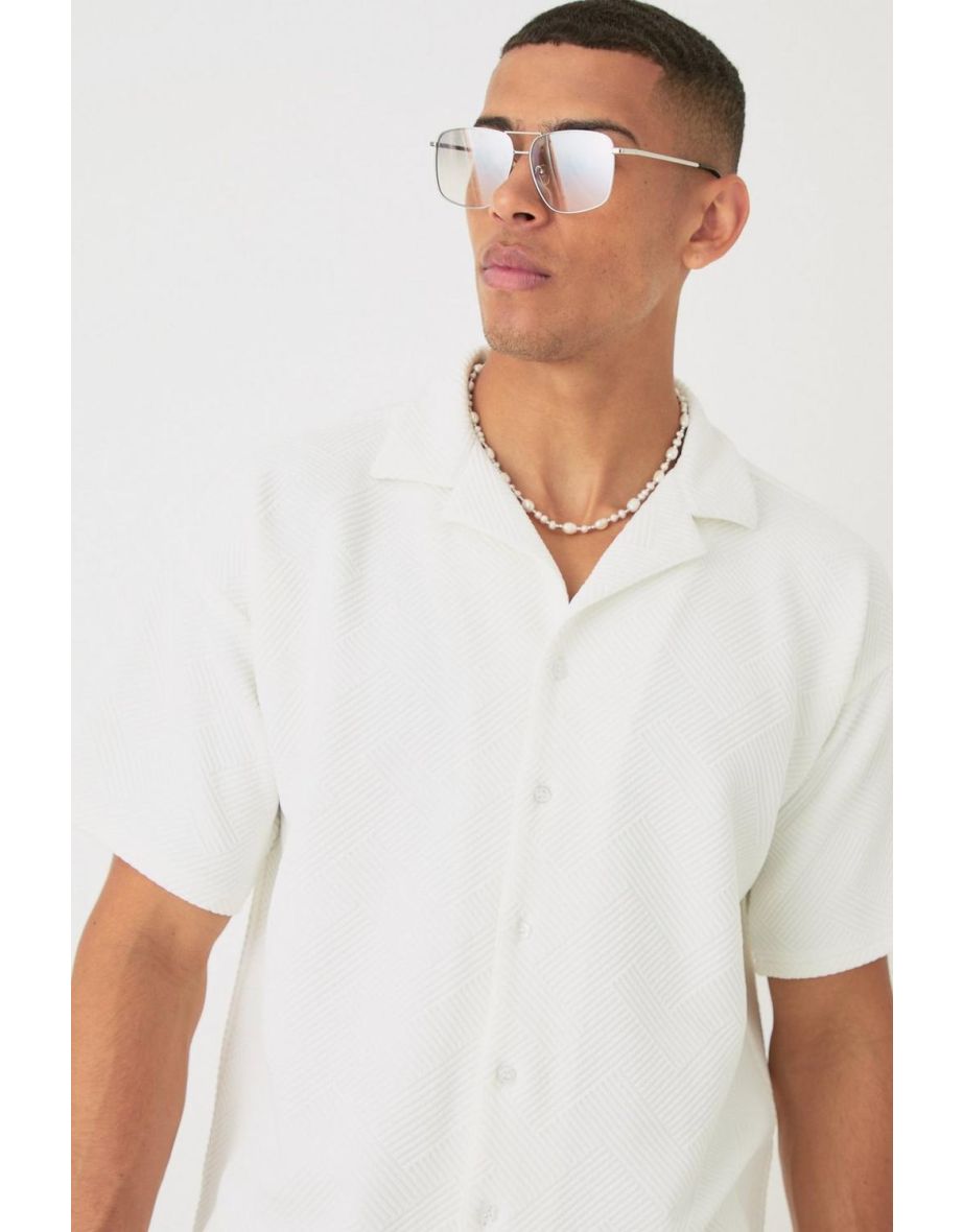 Boxy Twill  Revere Collar Shirt In White - white - 2