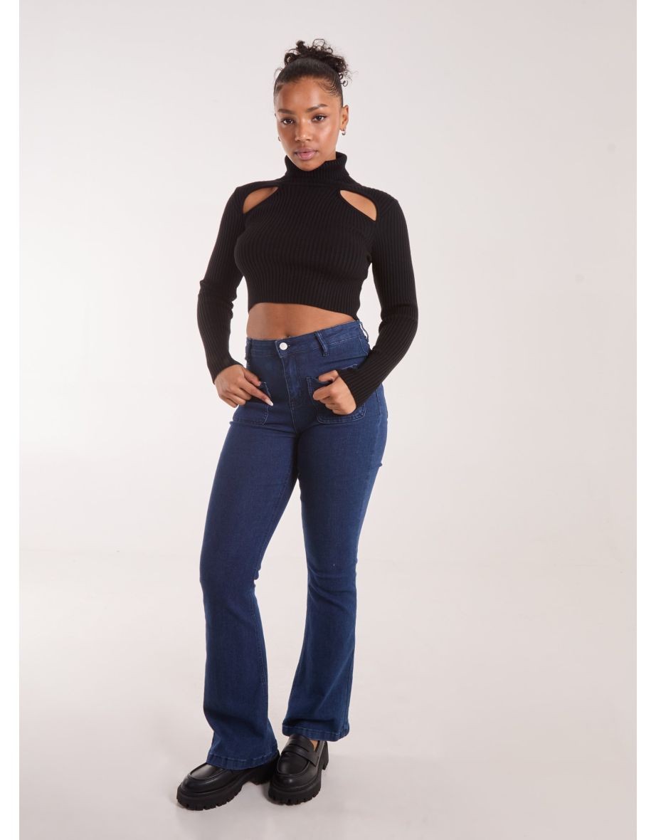 Ribbed Roll Neck Jumper With Cut Out Detail