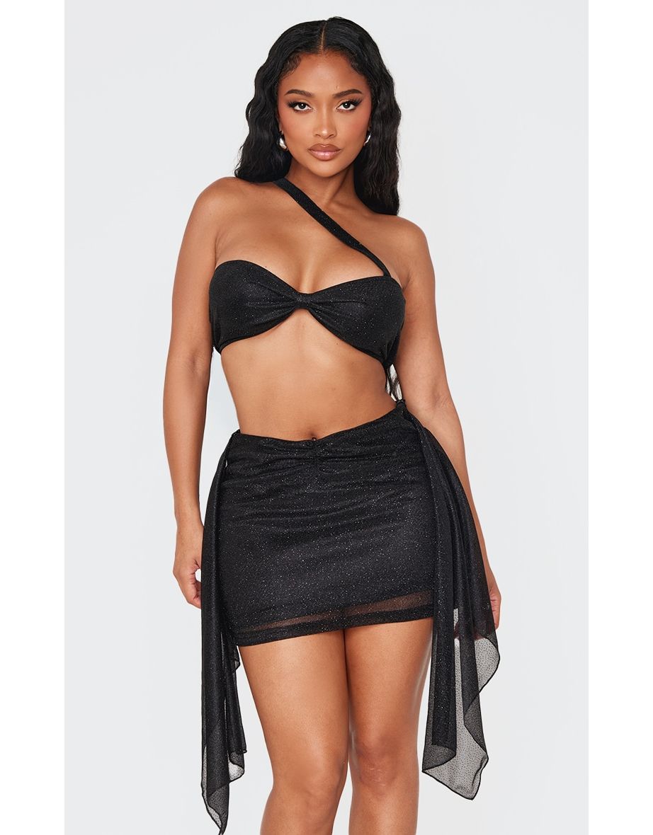 Shape Black Glitter Asymmetric Bralette