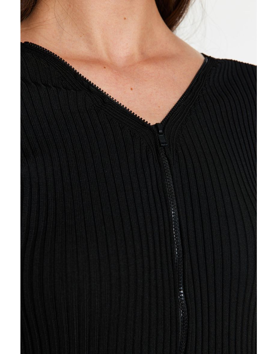 Black Bodycon Mini Jumper Dress with Long Sleeves - 7