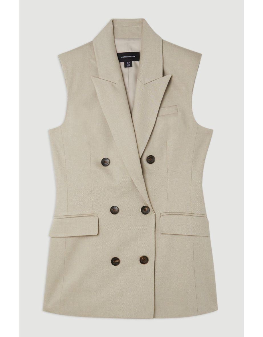 Sleeveless Tailored Double Breasted Blazer - 3