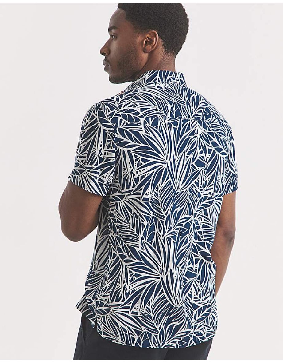 Short Sleeve Revere Collar Print Shirt - 3