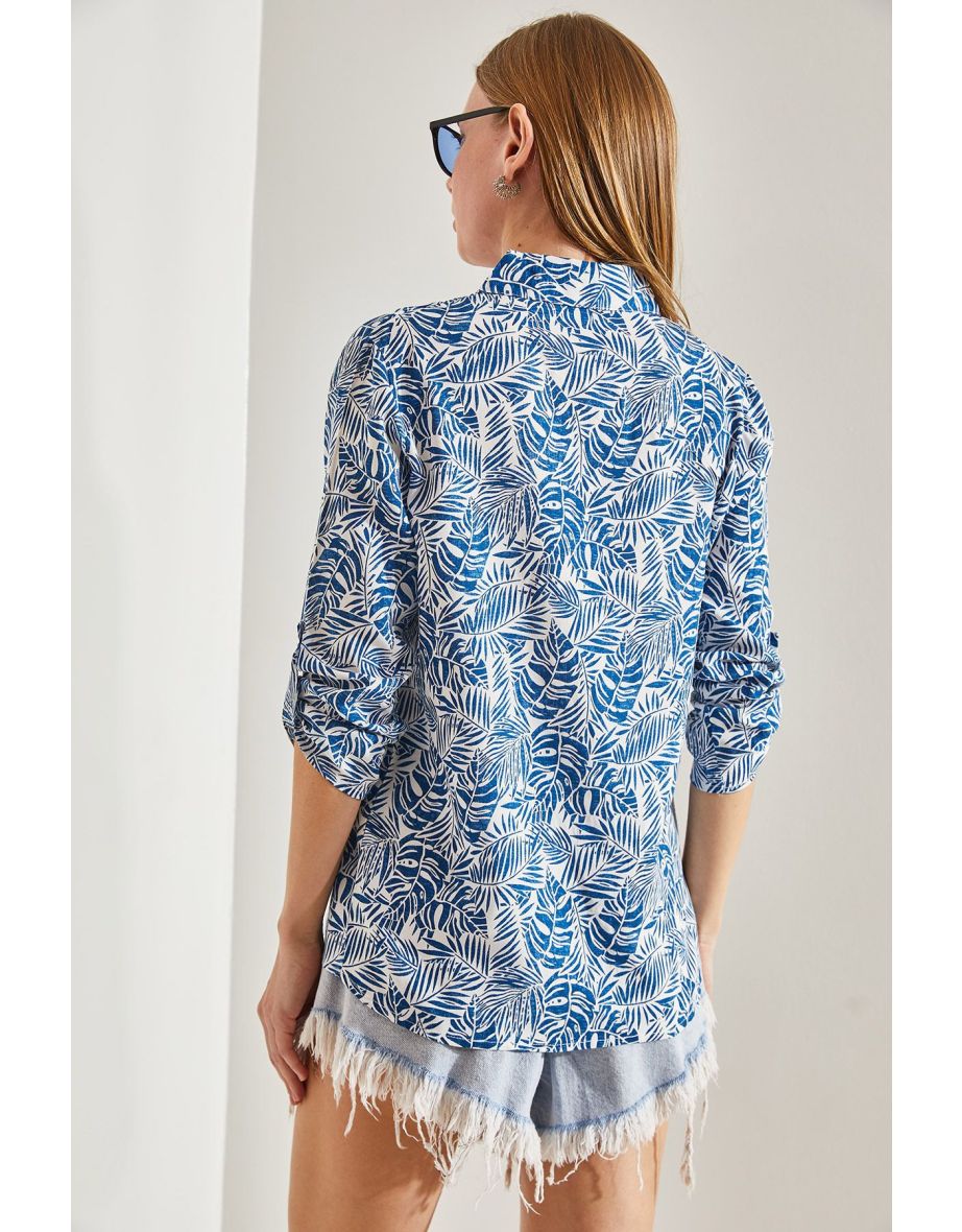 Women's Multi-patterned Shirt with Folding Sleeves - 7