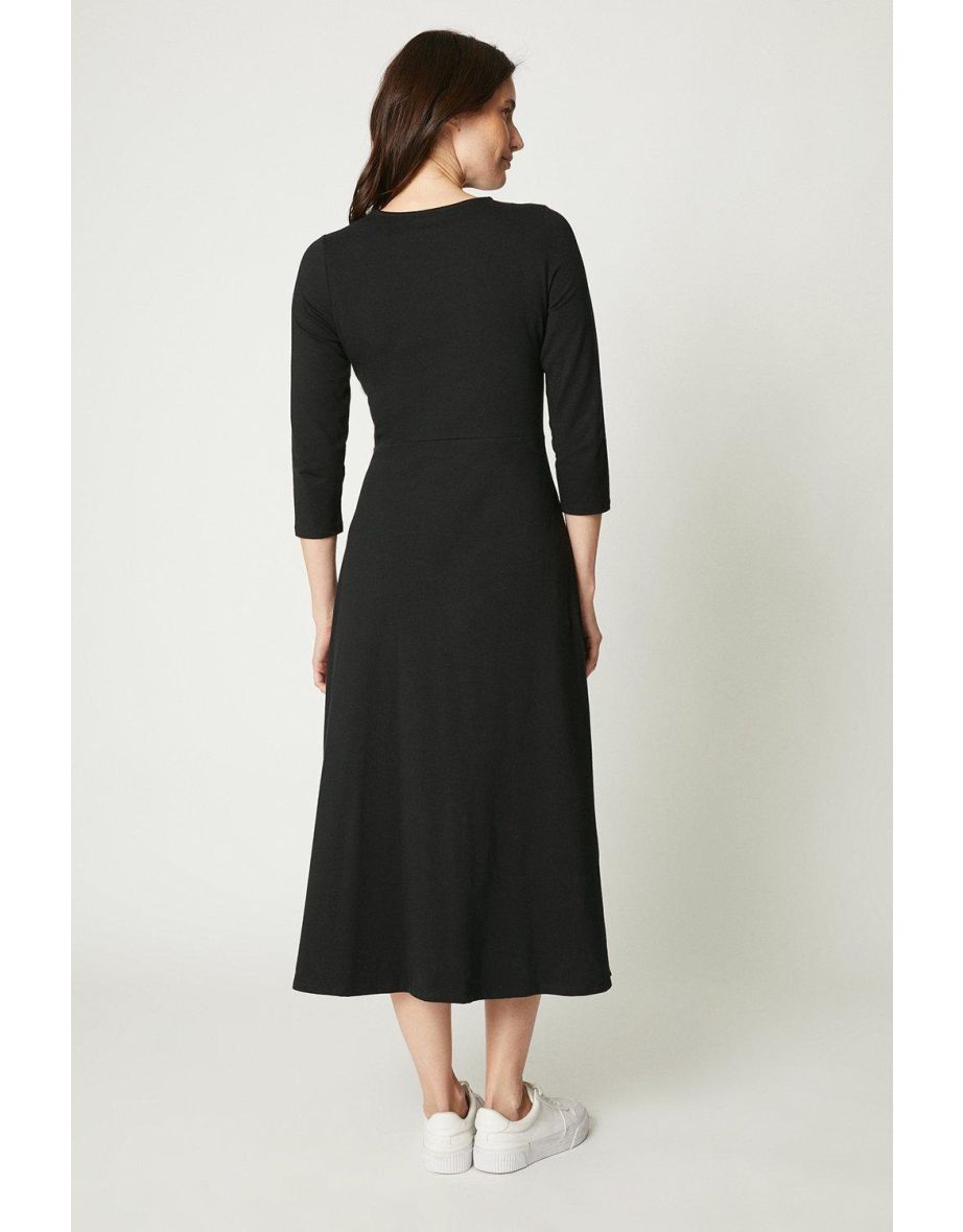 Black 3/4 Sleeve Midi Dress - black - 2