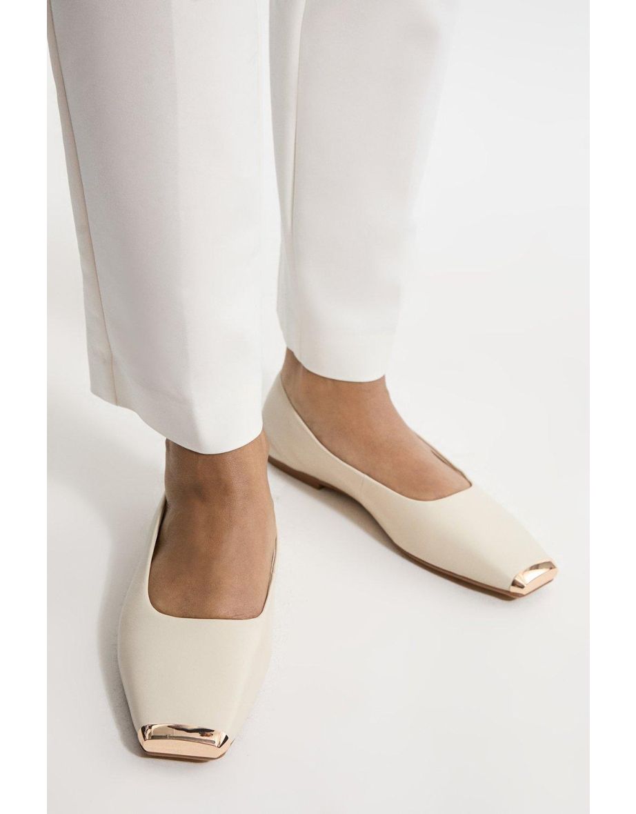 Leather Square Toe Ballerina With Metal Toe Cap