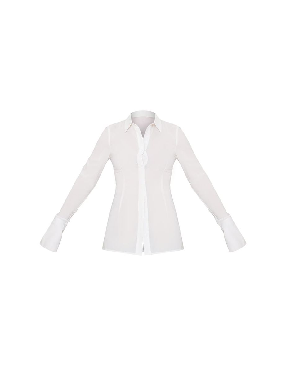 White Chiffon Fitted Shirt - 4
