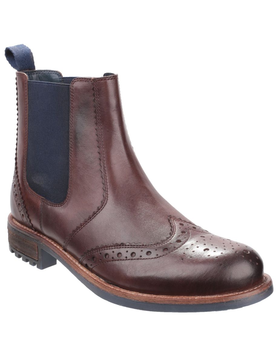 Cotswold Mens Cirencester Leather Chelsea Brogue Shoes - Brown