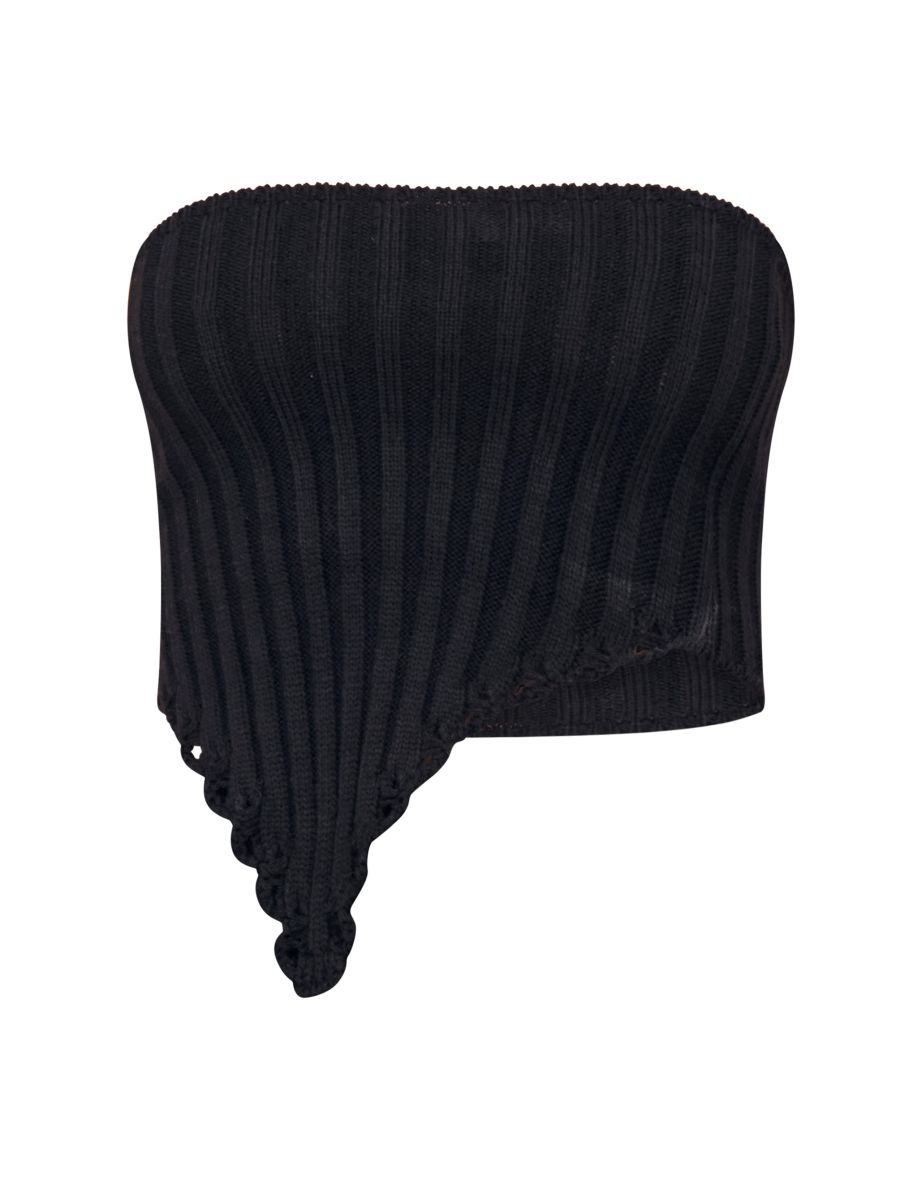 Tall Black Distressed Knit Bandeau Top - 4