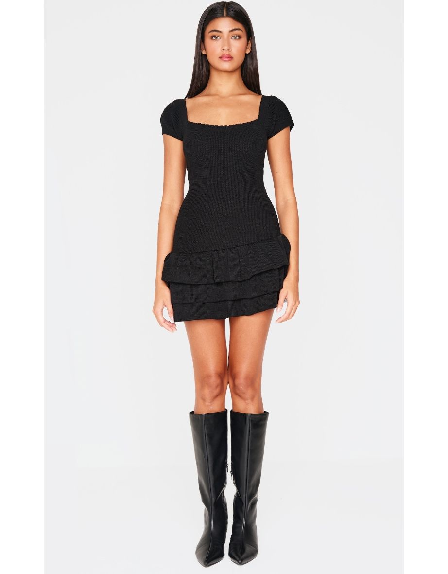 Black Textured Knit Rara Mini Dress
