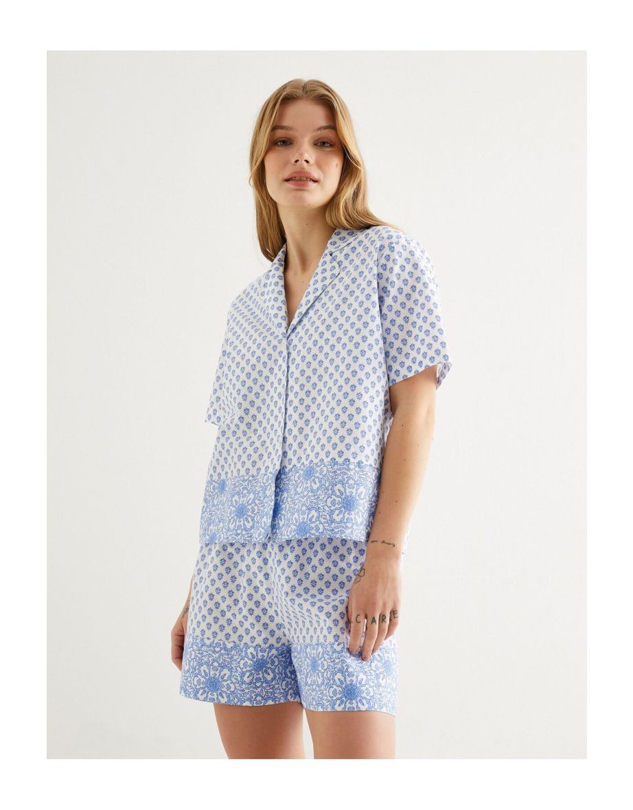Pajama Tops with Short Sleeves and Shirt Collar with Buttons Cotton - 7
