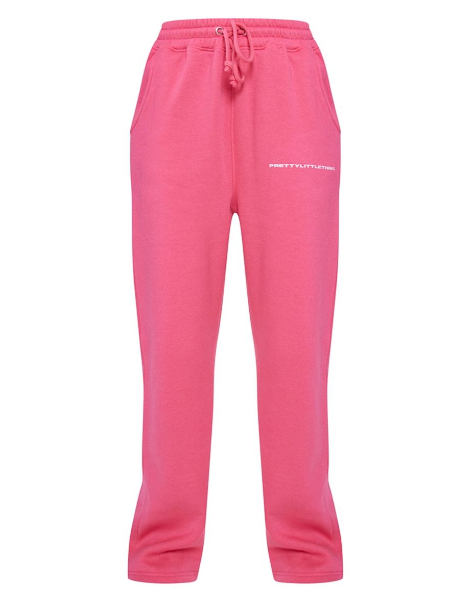 PRETTYLITTLETHING Hot Pink Logo Print Straight Leg Joggers - 4