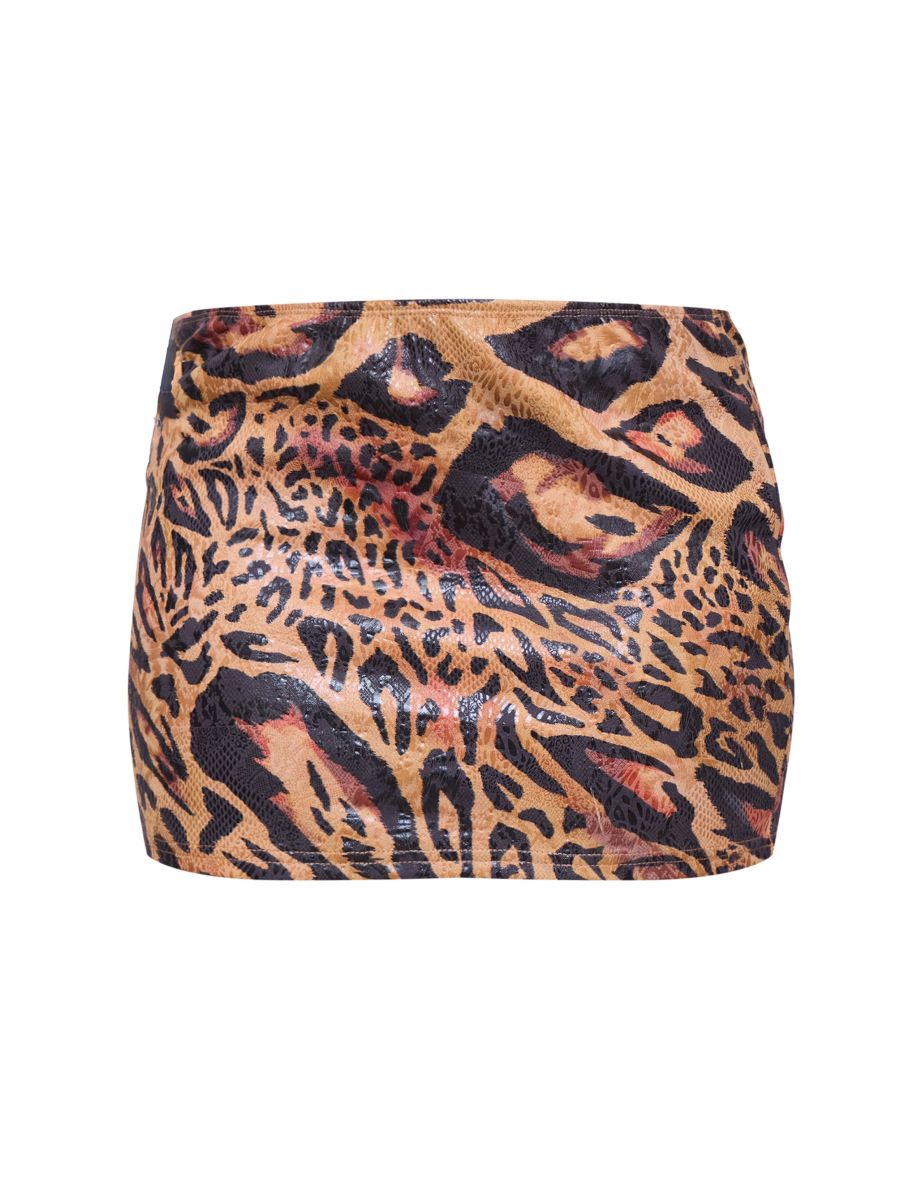 Brown Faux Suede Leopard Print Mini Skirt - 5