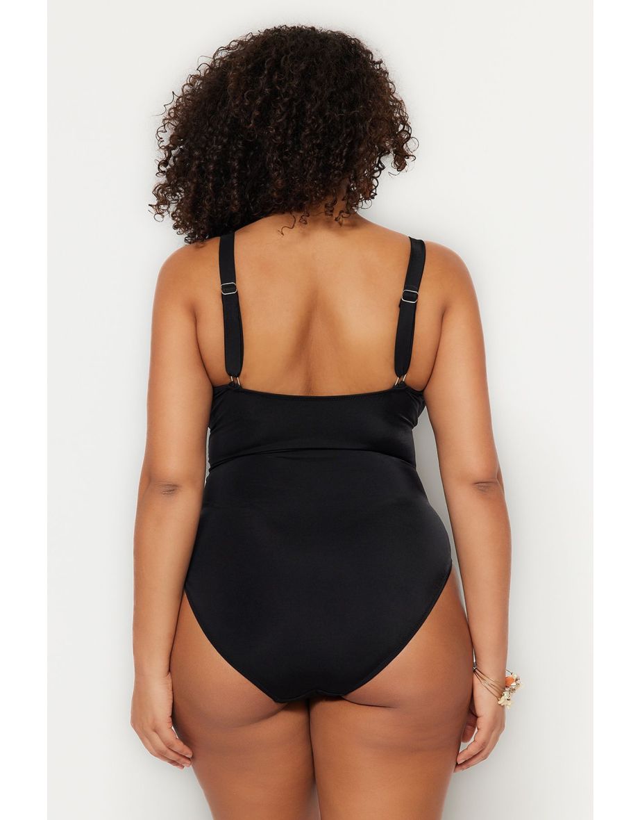 Plus Size Swimsuit - Black - Plain - 5