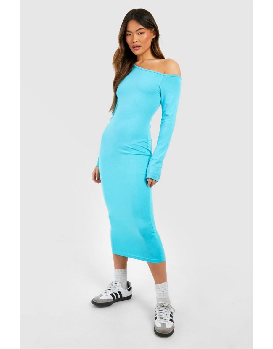 Assymetric Long Sleeve Midi Dress - aqua