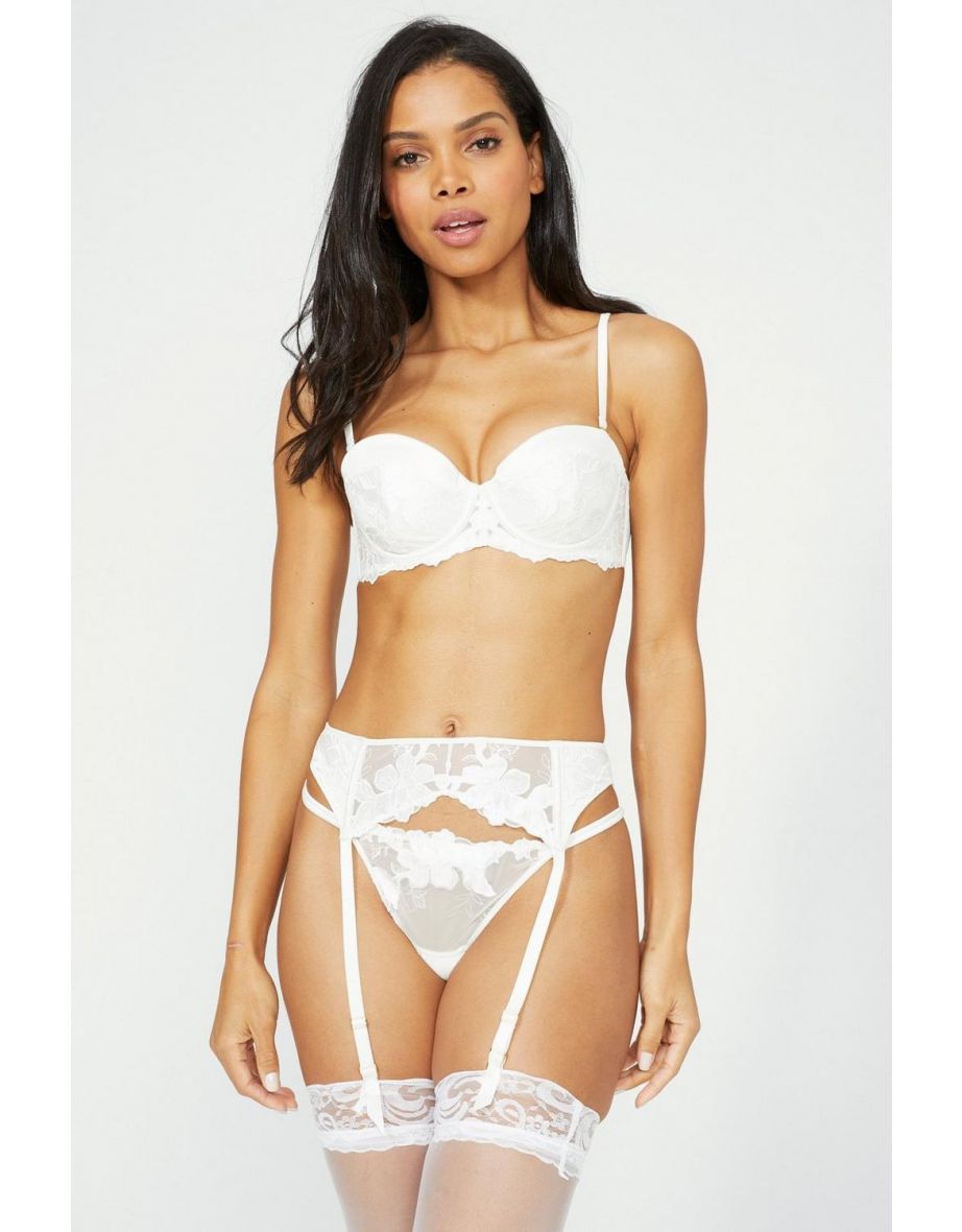 Lily Embroidery Bridal Padded Strapless Bra - ivory