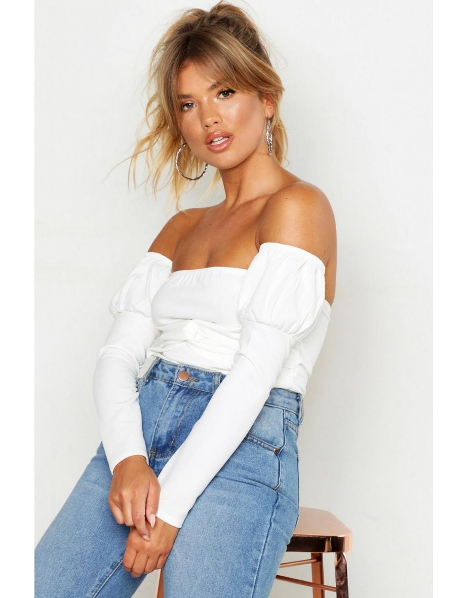 Off The Shoulder Puff Sleeve Top - white