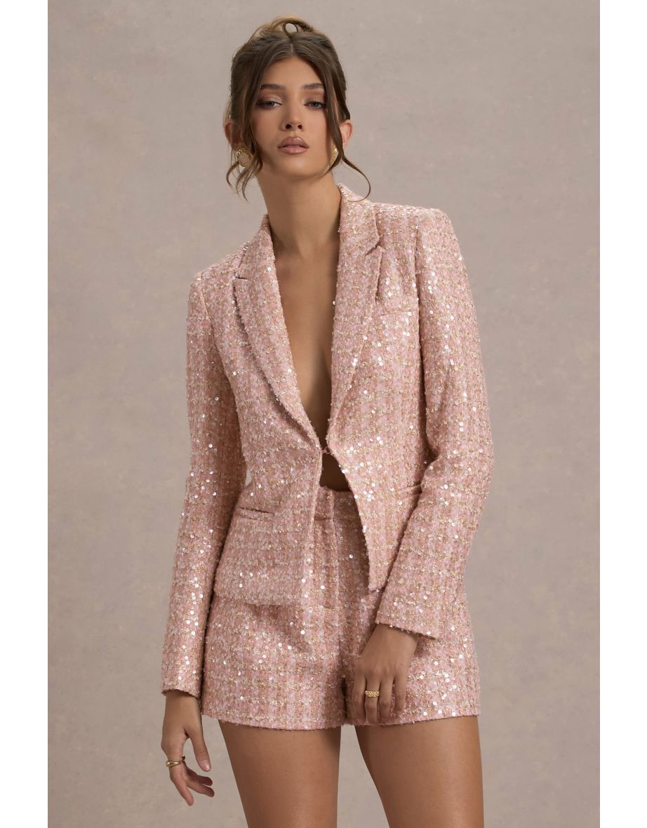 Marena | Pink Boucle Tailored Blazer