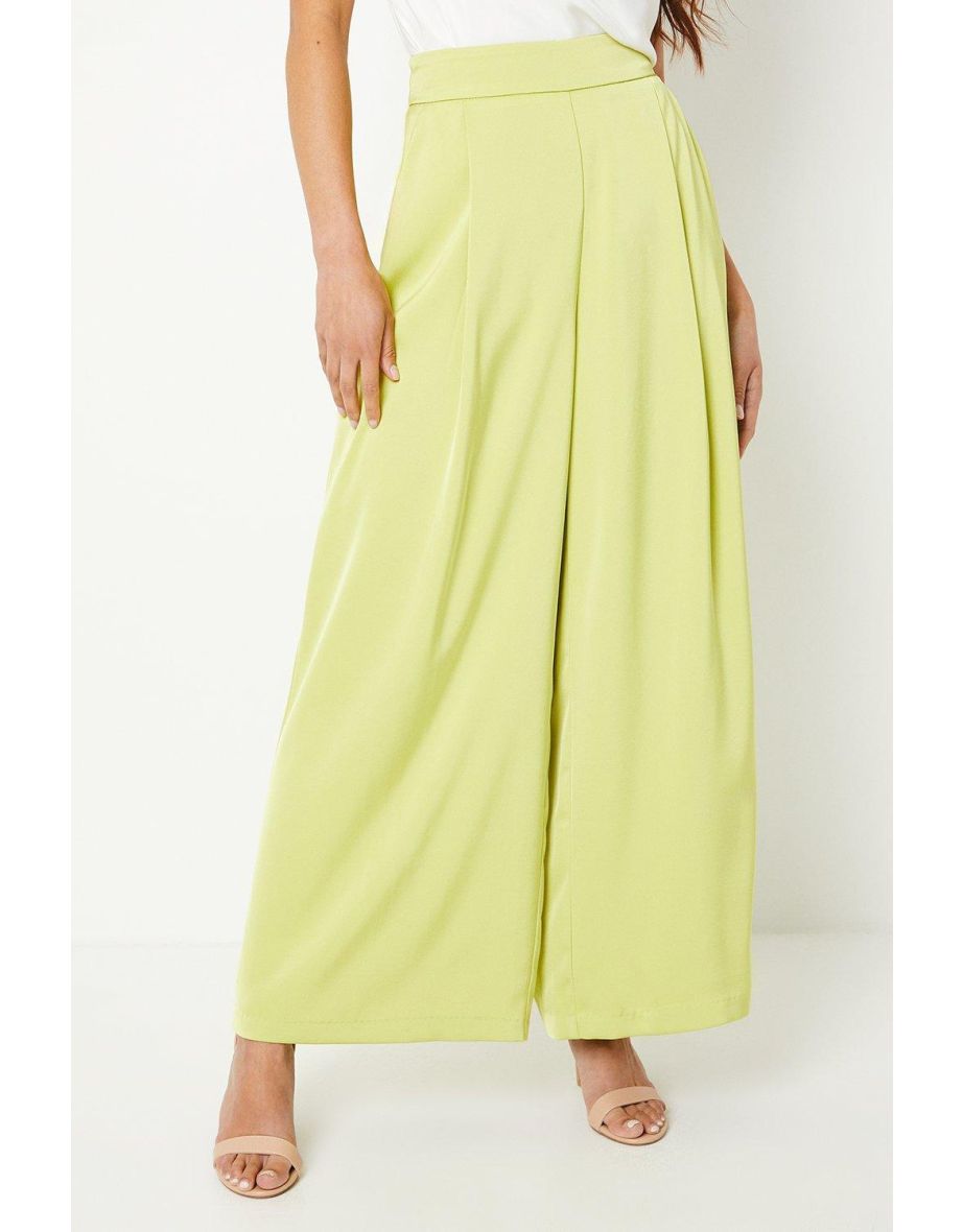 Petite Pleat Detail Satin Wide Leg Trousers - 3