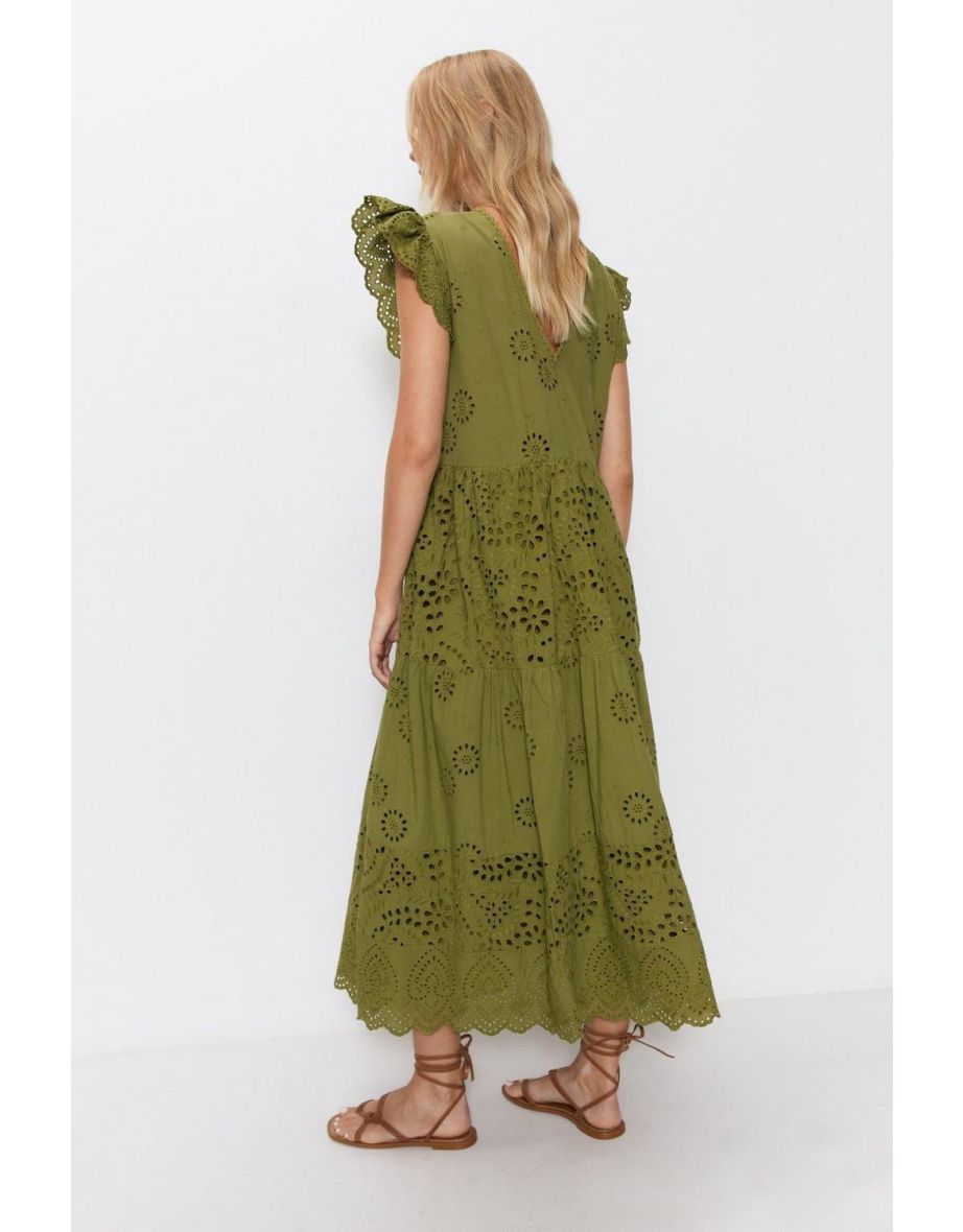 Broderie Mix Tiered Midi Dress - 3