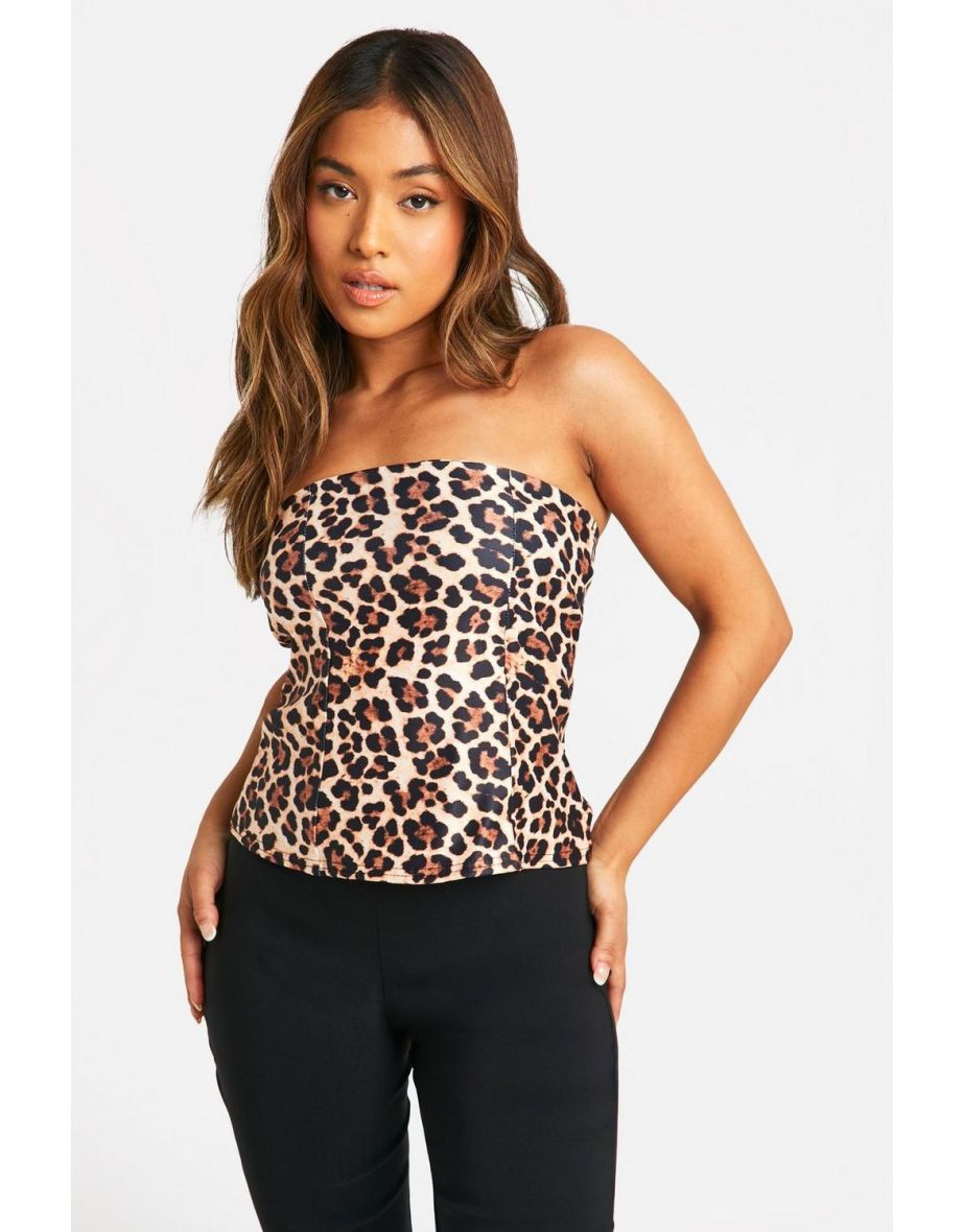Petite Bandeau Leopard Print  Corset Top - brown