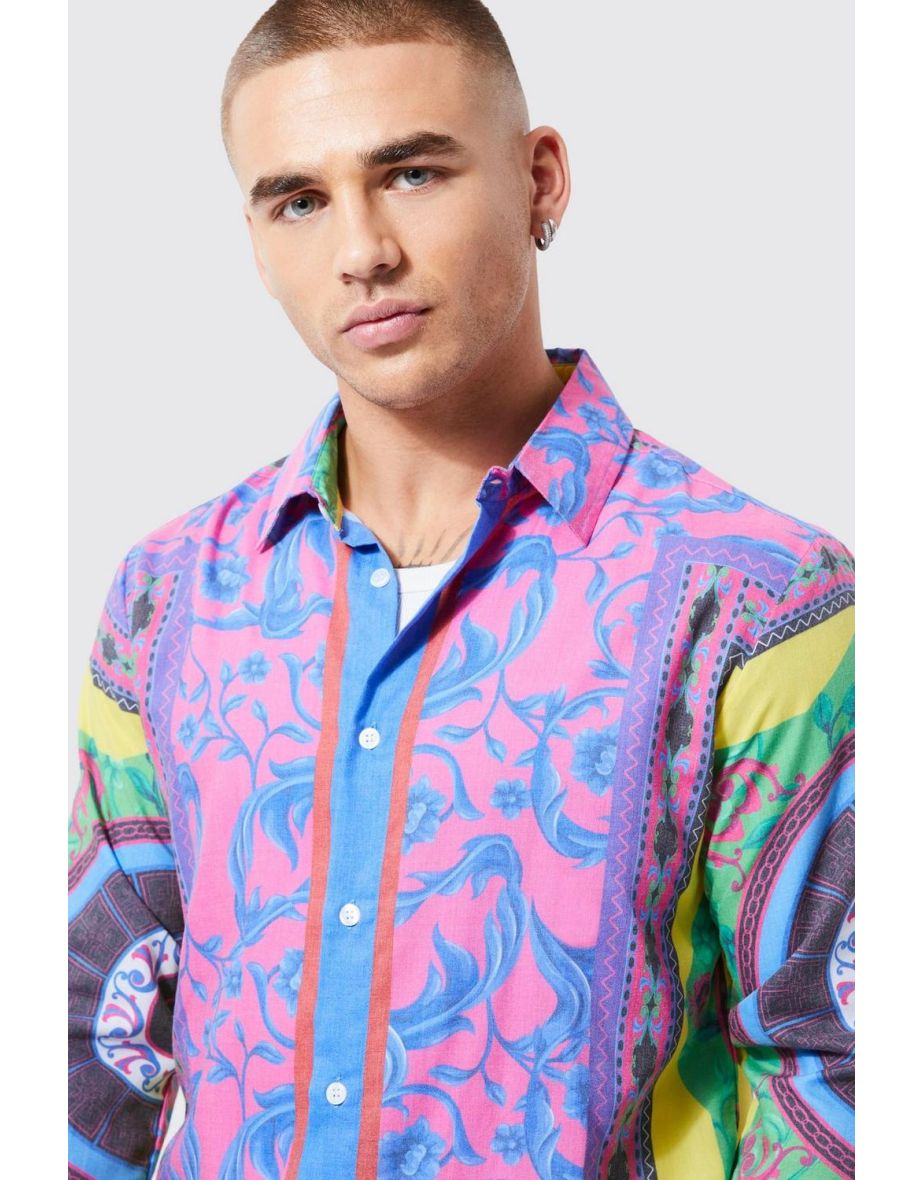 Long Sleeve Bright Baroque Print Shirt - multi - 2
