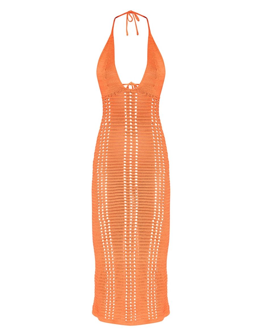 Burnt Orange Flower Crochet Midi Dress - 4