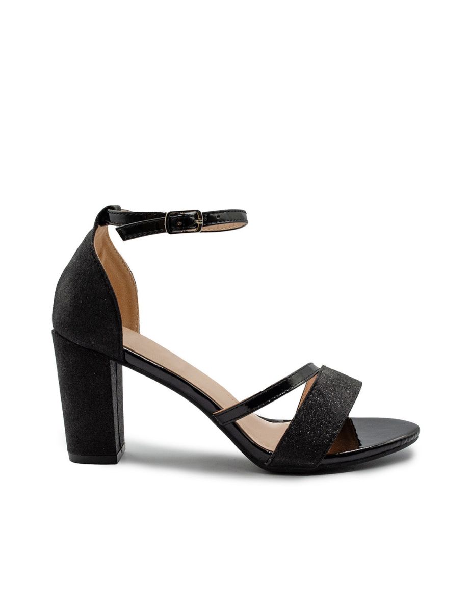 PERLA MID HIGH BLOCK HEEL SANDALS WITH ANKLE STRAP IN BLACK GLITTER - 2