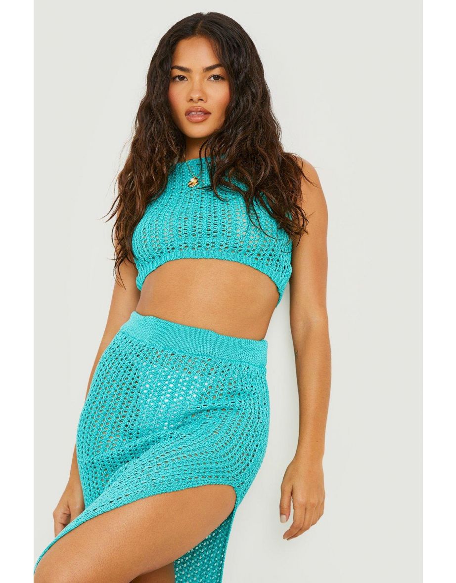 Crochet Crop Maxi Skirt Beach Coord - aqua - 3