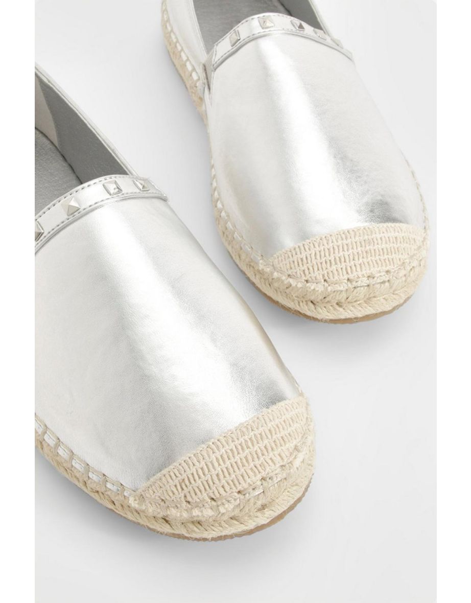 Wide Fit Stud Detail Espadrilles - silver - 3