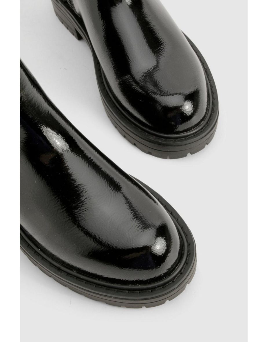 Wide Fit Ankle Detail Textured Patent Chelsea Boots - black - 3