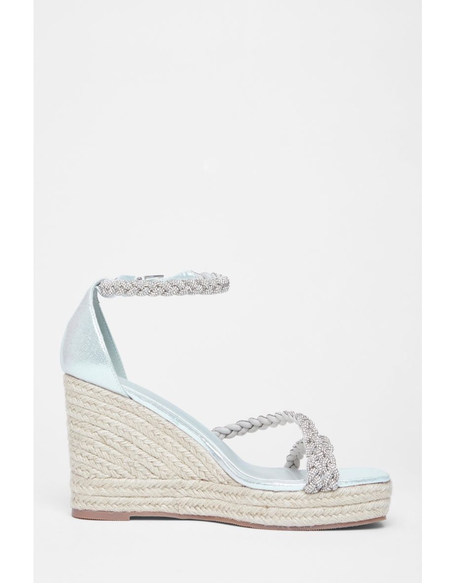 Wide Fit Silver Diamante Platform Wedges - 4