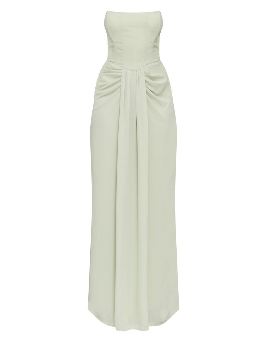 Sage Green Bandeau Corset Drape Detail Maxi Dress - 4