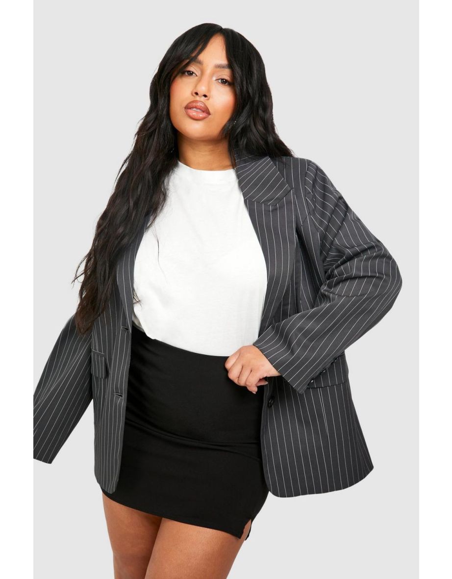 Plus Oversized Boyfriend Stripe Blazer - charcoal