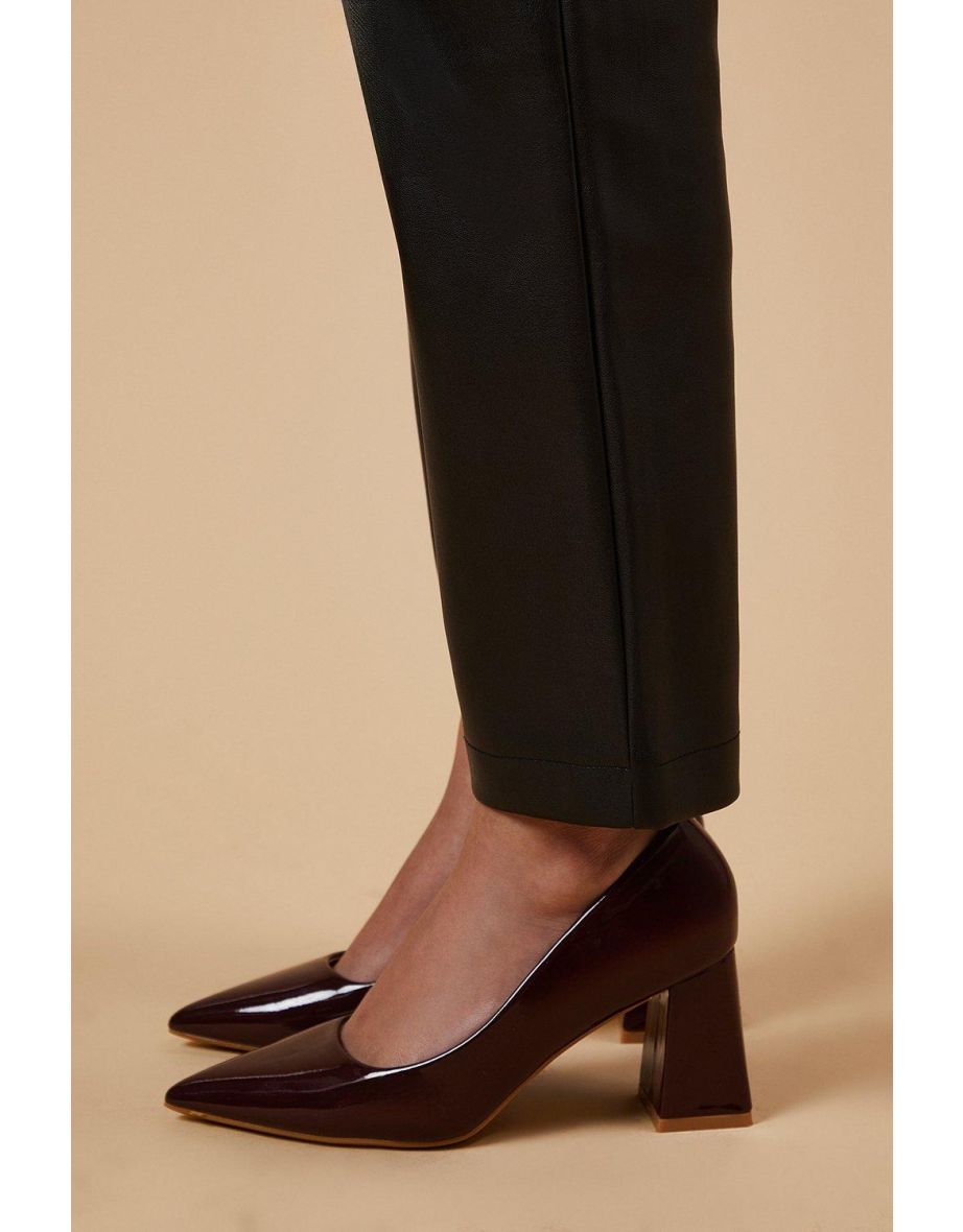 Val Patent Pointed Block heel Court Shoes